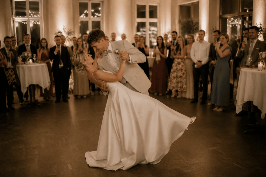 Der Bräutigam dreht die Braut beim Hochzeitstanz.